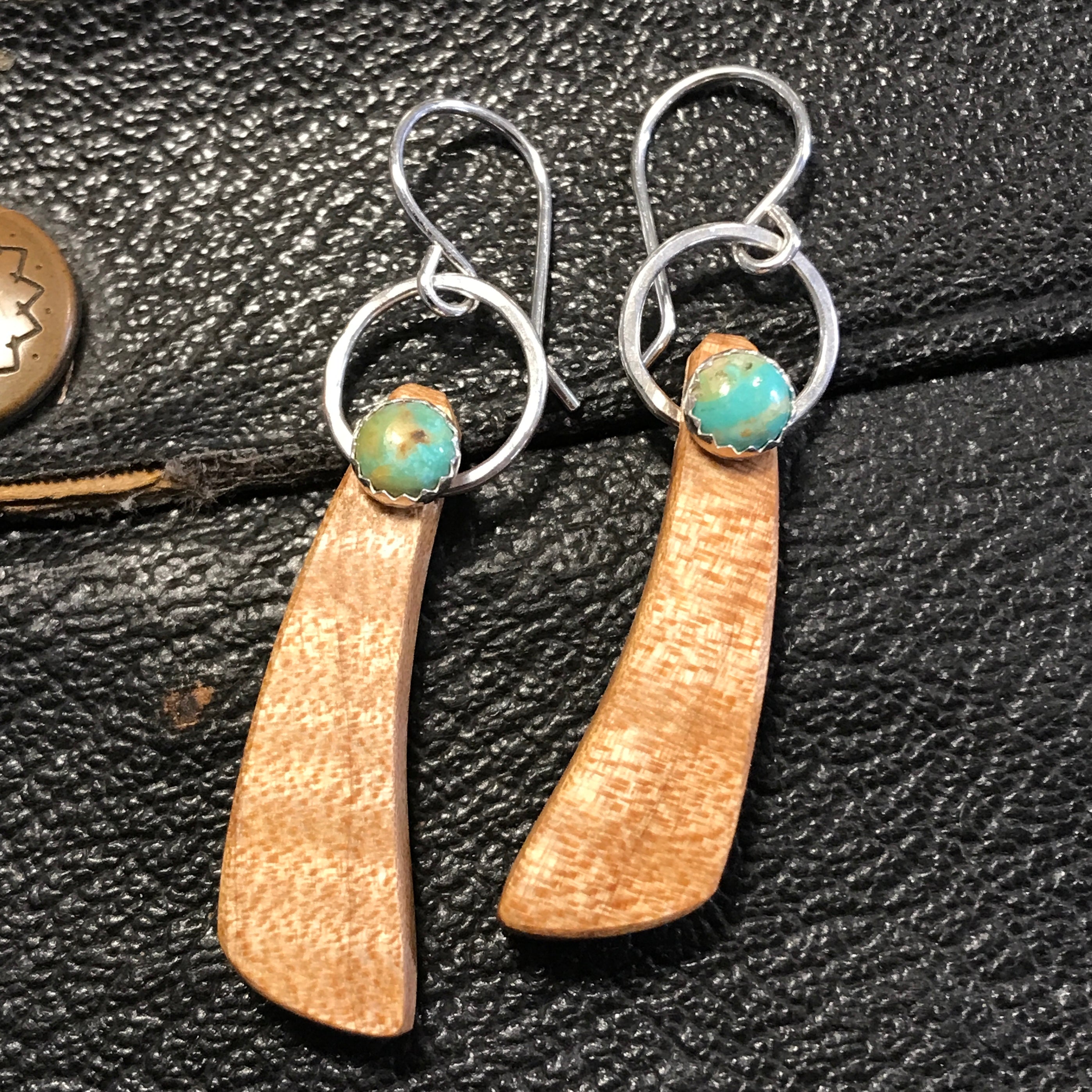 Camano Maple: Wood, Sterling Silver, 14/20 Gold-filled, Turquoise earrings