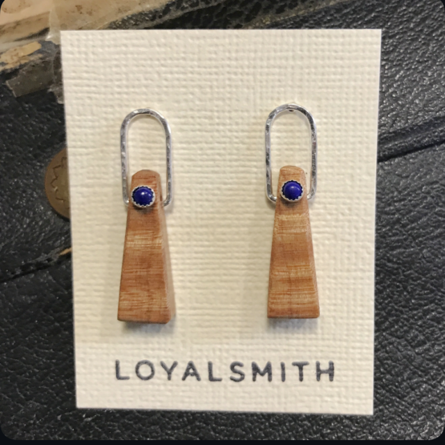 Camano Maple: Wood, Sterling Silver, 14/20 Gold-filled, Lapis post earrings