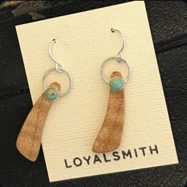 Camano Maple: Wood, Sterling Silver, 14/20 Gold-filled, Turquoise earrings